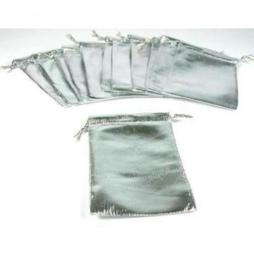 12 Silver Metallic Drawstring Jewelry Pouches 4&#034;