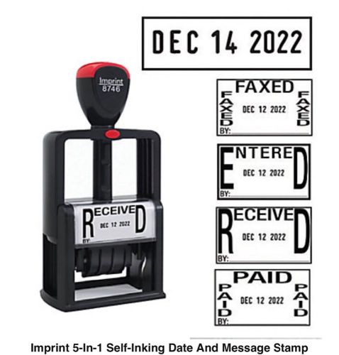 5 In 1 Date &amp; Message Stamp Self-Inking, Black Ink