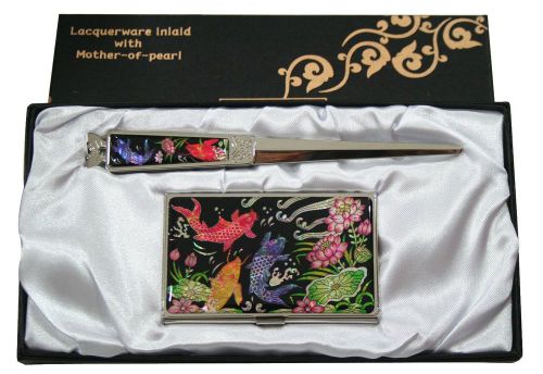 Nacre carp Business card holder case envelope letter opener gift #69