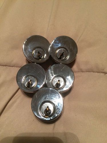 Lot Of 5 1&#034; Mortise Cylinders Schlage C Keyway KA Bright Chrome Finish