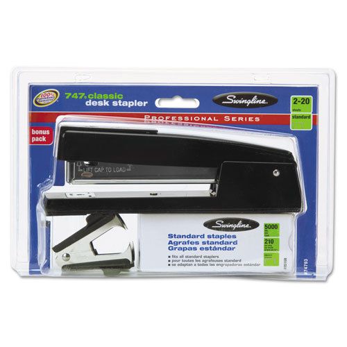 747 classic stapler value pack w/staples and remover, 20-sheet capacity, black for sale