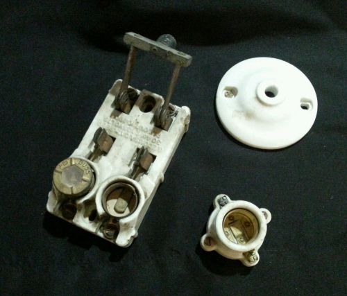 Antique 3 Piece Lot of Porcelain GE Circuit Breaker Knife Switch Light Plate