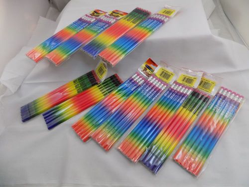 LOT OF 11 PACKS OF 6 (66) TIE DYE WOODEN 2 PENCILS SCHOOL OFFICE SUPPLIES ST40