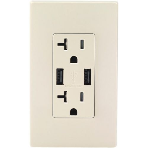 Leviton T5832-T Combo Duplex Receptacle &amp; 20-Amp USB Charger - Light Almond