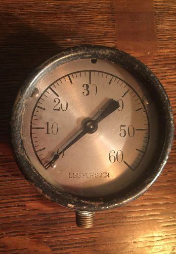Antique 4&#034; pressure gauge lbs per sq inch nickel face  2-1/4&#034; thick cast iron for sale