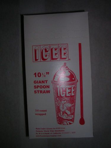 Icee ind. wrapped red spoon straws case of 300 for shaved ice snow cones 10.25&#034; for sale