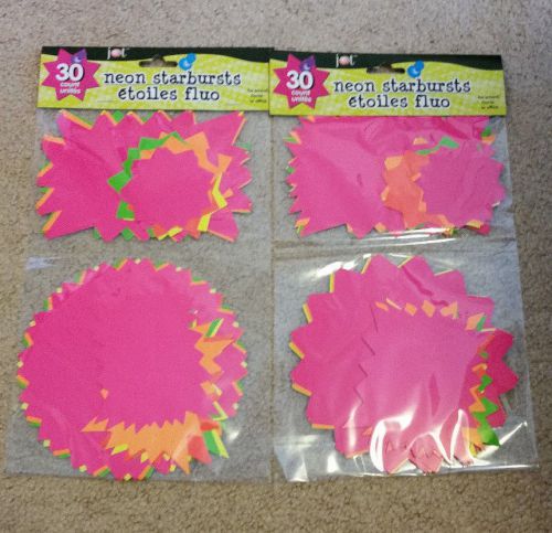 Lot of 60 Neon Starburst Bright Sign Tags Price Sale - New Garage, Rummage, Yard