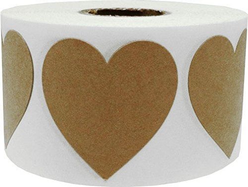 InStockLabels.com 1.5&#034; Inch Large Natural Kraft Heart Shape Stickers | 500 Total