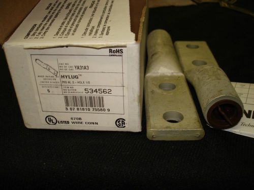 Burndy YA31A3 Hylug Compression Terminal 2 Hole 350 Kcmil Aluminum Lot Qty 2 New