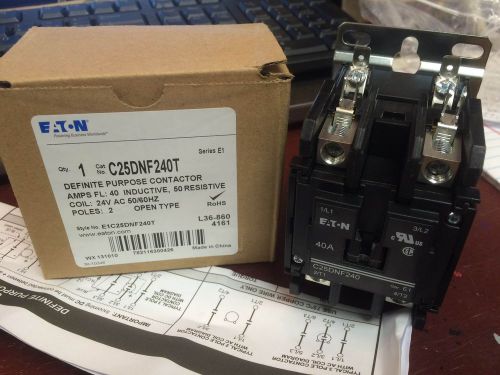 EATON, DEFINITE PURPOSE CONTACTOR, 40 AMPS., 24V COIL, 2-POLE, C25DNF240T