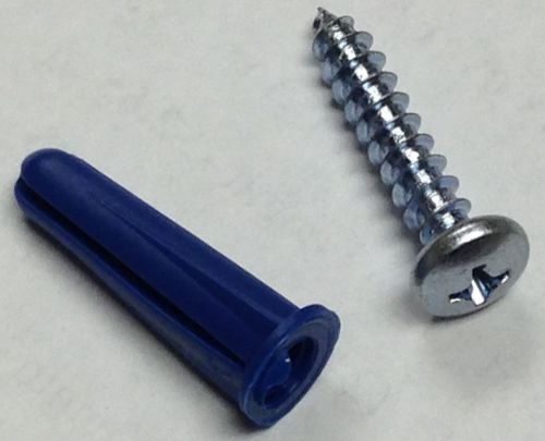 6-8 X 3/4&#034; BLUE CONICAL PLASTIC WALL ANCHORS AND SCREWS - BULK 50 PCS