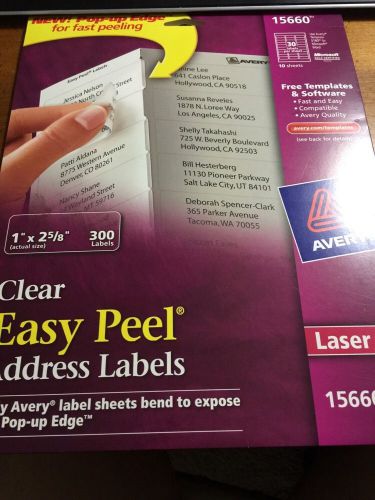 Avery Clear Easy Peel Address Labels 15660 open pkg 150 labels remain 1&#034;x 2 5/8&#034;