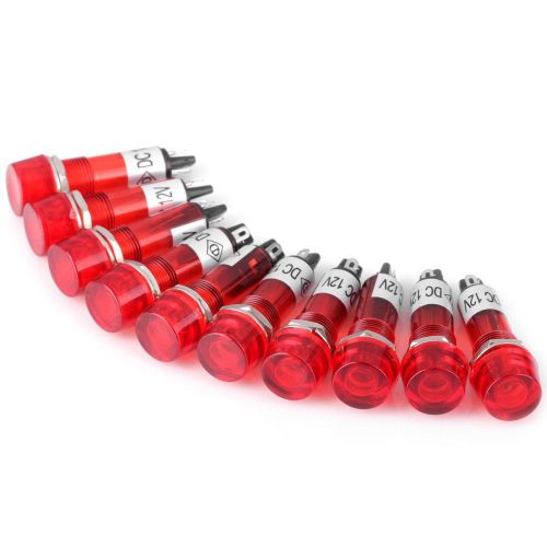 10 Pcs Flat Head Red Power Indicator Signal Pilot Light Lamp DC 12V 10mm XD10-1