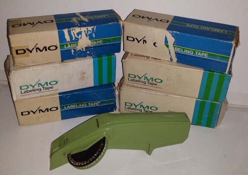 Vintage dymo label maker, green, model 1610, includes variuos tape colors for sale