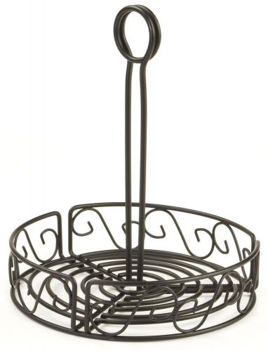 Round wire condiment caddy w/ sign clip, scroll design - black 19682 for sale