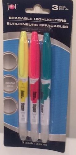 Highlighter Erasable 3 PK Green Pink Yellow With Pocket Clip