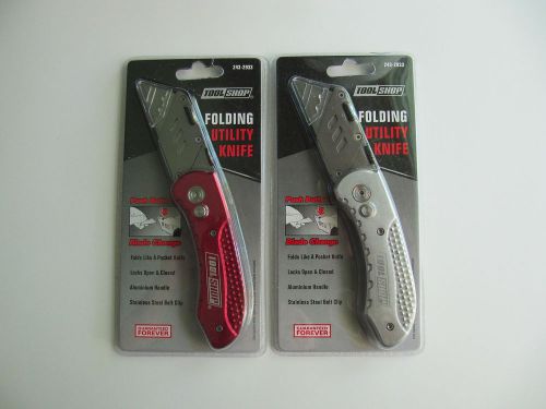 2 NEW TOOL SHOP FOLDING-LOCKING UTILITY KNIVES ALUMINIUM HANDLE SS BELT CLIP