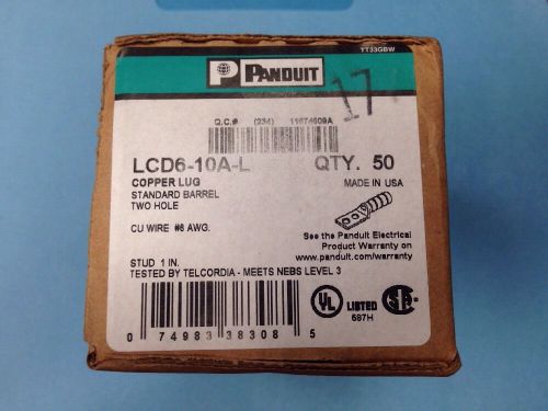 Box of 50 - lcd6-10a-l panduit copper lug, standard barrel, two hole #6 awg for sale