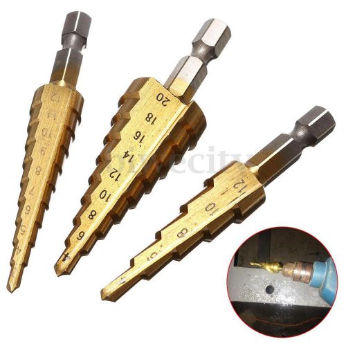 3pc hss step cone drill steel titanium coated hole cutter bit set 3-12/4-12/4-20 for sale