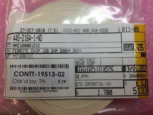 MMZ1608B121C TDK FERRITE CHIP 120 OHM 600MA 0603 200 PIECES