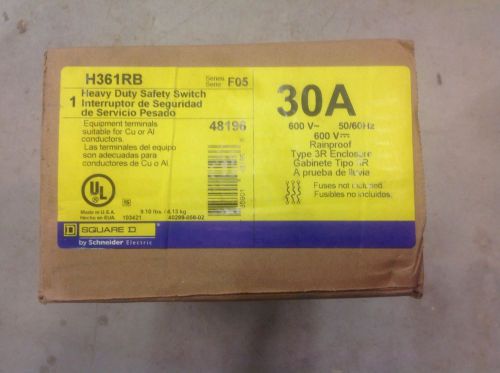 Square d disconnect type 3r h361rb 30amp 600volt 3pole fusible *nib* for sale