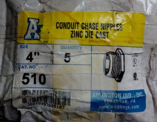 New contractors pack (5) of Arlington 4&#034; conduit chase nipples, zinc die cast