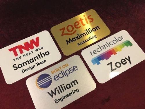 10-2x3 Full Color Aluminum Name Badges - Magnet Backs FREE SETUP FREE ENGRAVING