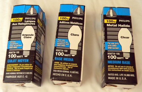 LOT OF 3 PHILIPS MHC/100/U/M/4K METAL HALIDE 100W LIGHTBULB / LAMP MEDIUM BASE