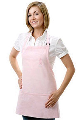 Adjustable Light Pink 3 Pocket Bib Apron &amp; Breast Cancer Pink Ribbon Logo.