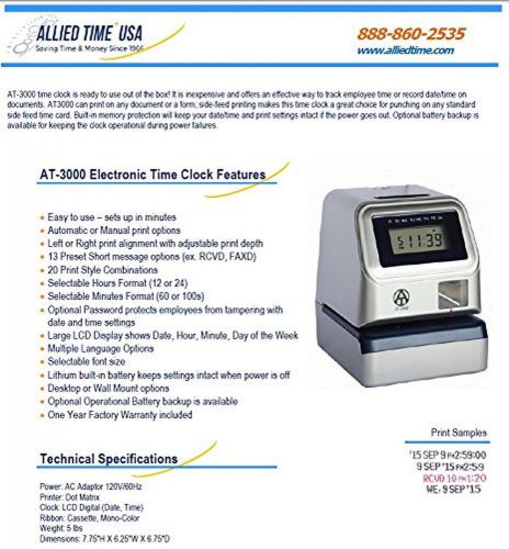 AT-3000 Digital Time Clock and Date Stamp