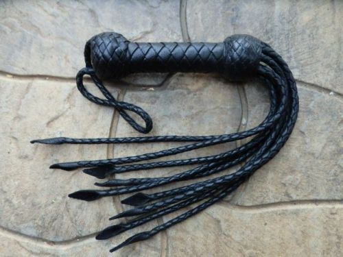 NEW Black SHORT Plaited Cat of 9 Tail Viper Whip Flogger - HORSE TOOL TRAINING