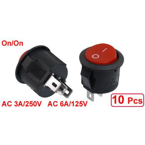 10 pcs spdt black red button on/on round rocker switch ac 6a/125v 3a/250v ad for sale