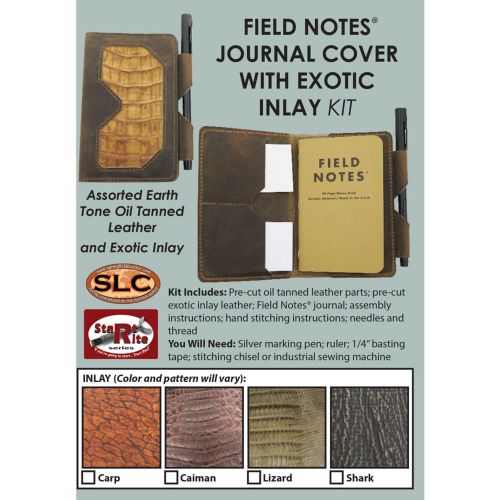 SLC Field Notes Leather Journal Cover With Lizard Inlay Oil Tan Kit DIY Craft