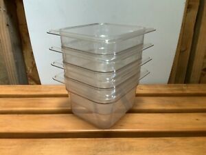 (4) Camwear 1/6 Food Pans Polycarbonate Clear Plastic NSF Cambro Model 64CW