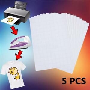 5pcs/Set T Shirt A4 Transfer Paper Iron On Heat Press Light Fabrics Inkjet Paper