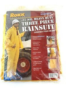 Brand New Construction Grade Rokk 3 Pc Rainsuit 35 Mil L Storm Max Protection