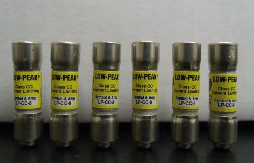 6 BRAND NEW BUSSMANN LOW PEAK FUSE LP-CC-8 8A TIME DELAY 600V OR LESS