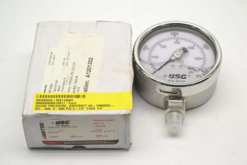 NEW USG 656615CA3CD3A00 0-600PSI 4 IN 1/4 IN NPT PRESSURE GAUGE B396641