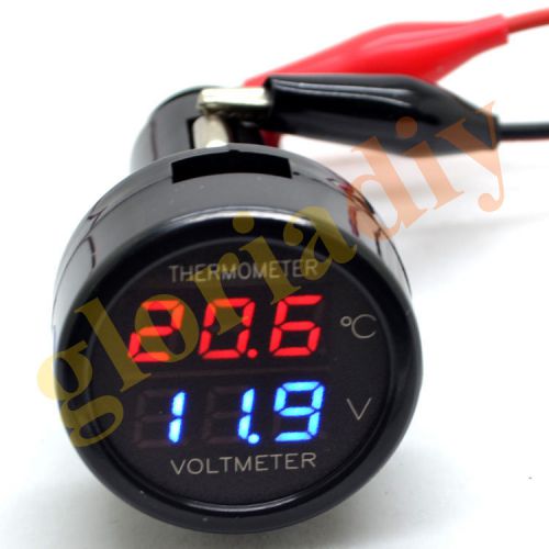 12v/24vdual display dual function car voltage+thermometer display 2 in1 red+blue for sale