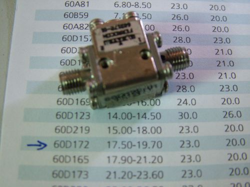 COAXIAL ISOLATOR 17.5GHz - 19.7GHz ISOLATION 23db VSWR 1.15 LOS 0.4db POWER 5W