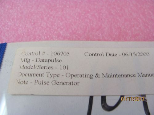 DATA PULSE MODEL 101: Pulse Generator - Operation &amp; Maintenance Handbook COPY