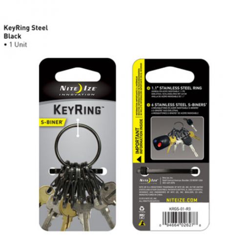 Nite-ize krgs-01-r3 keyring steel black w/ 6 stainless steel black s-biners for sale