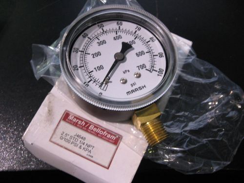 Marsh / Bellofram: J4648 Pressure Gauge 100 psi 2.5 STD, 1/4 NPT NOS