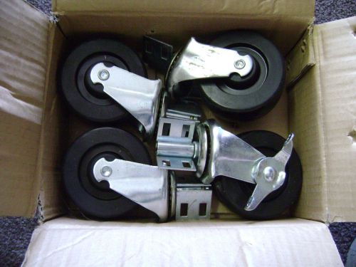 4 HEAVY DUTY 4&#034; X 1 3/4&#034; INDUSTRIAL DOLLY CART CASTER WHEELS LOCK + CORNER MOUNT