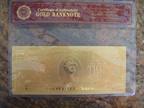 New unc  $2 dollars gold .999  us banknote bill w/ c.o.a for sale