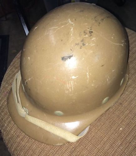 Vintage Fibre Metalglas Hard Hat Miners Helmet, Brown With chin Strap