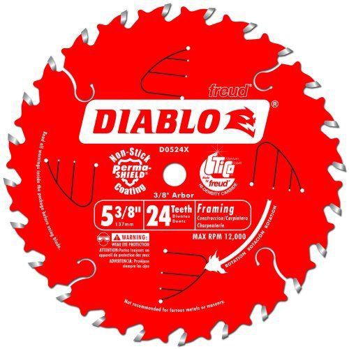 Freud D0524X Diablo 5-3/8-Inch 24 Tooth ATB Framing Cordless Trim Saw Blade with