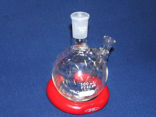 Pyrex 500 ml round bottom flask, thermometer well, 24/40 top joint for sale