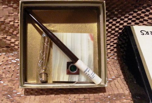 Sheaffer Onyx Marble Base Desk Set BROWN #13 Snorkel Pen w/ Fine 14k Gold NIB