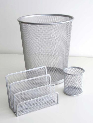 Office Mesh Organizers Supply Set - Silver